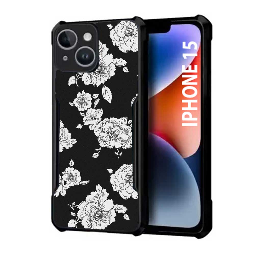 Coberta Back Cover For Apple iPhone 15 Back Cover Case - Black and white Floral PT99 D10386