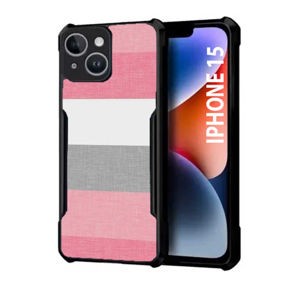 Coberta Back Cover For Apple iPhone 15 Back Cover Case - Pink grey and white stripes PT99 D11343