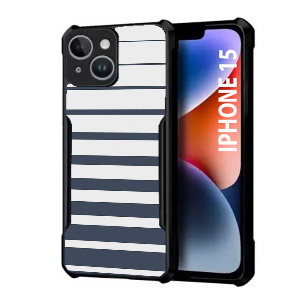 Coberta Back Cover For Apple iPhone 15 Back Cover Case - Dark grey and white modern stripes PT99 D11832