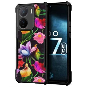 Coberta Back Cover For iQoo Z7s 5G Back Cover Case - Black Floral colorful bright PT99 D12115