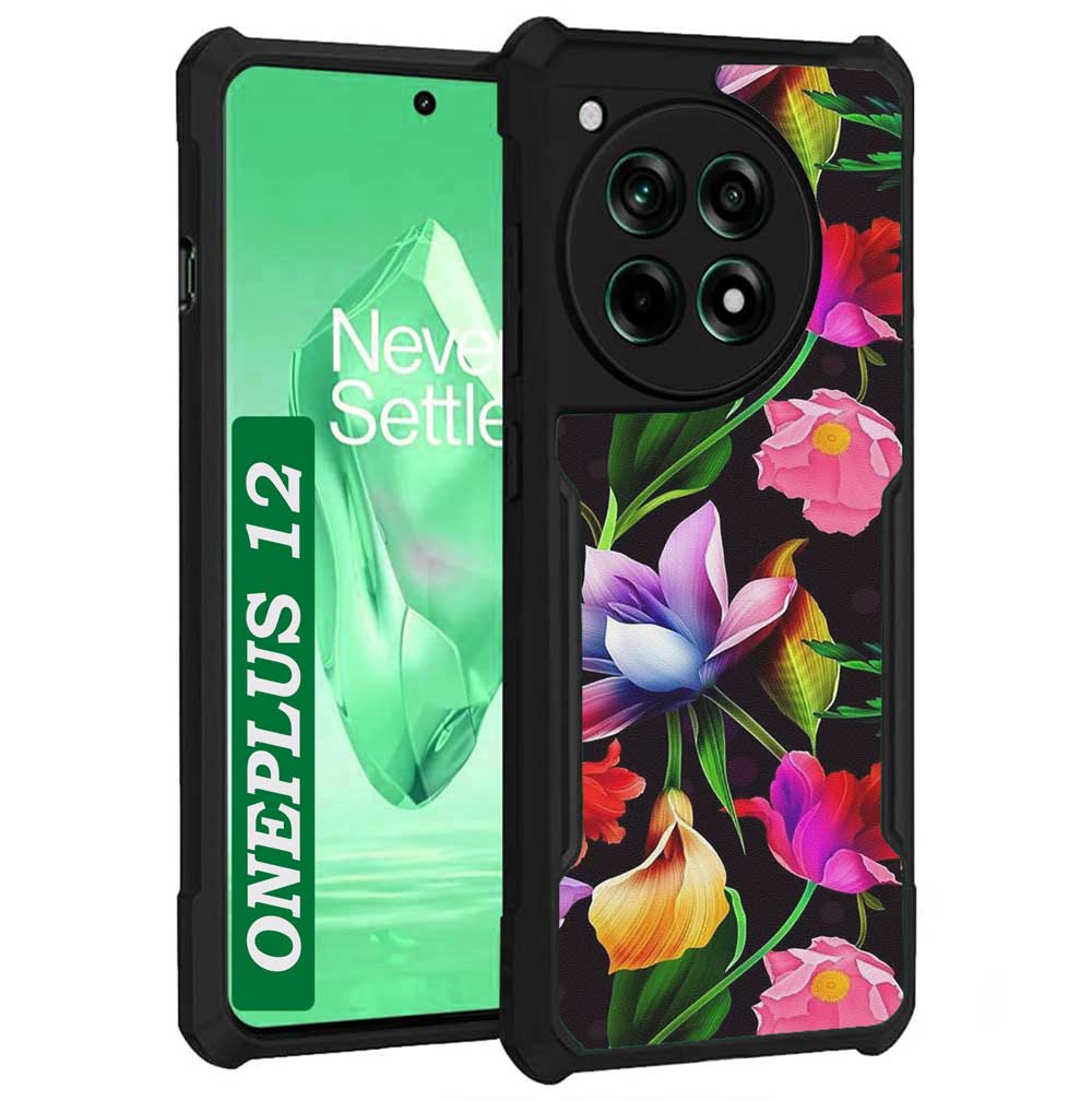 Coberta Back Cover For OnePlus 12 Back Cover Case - Black Floral colorful bright PT99 D12115