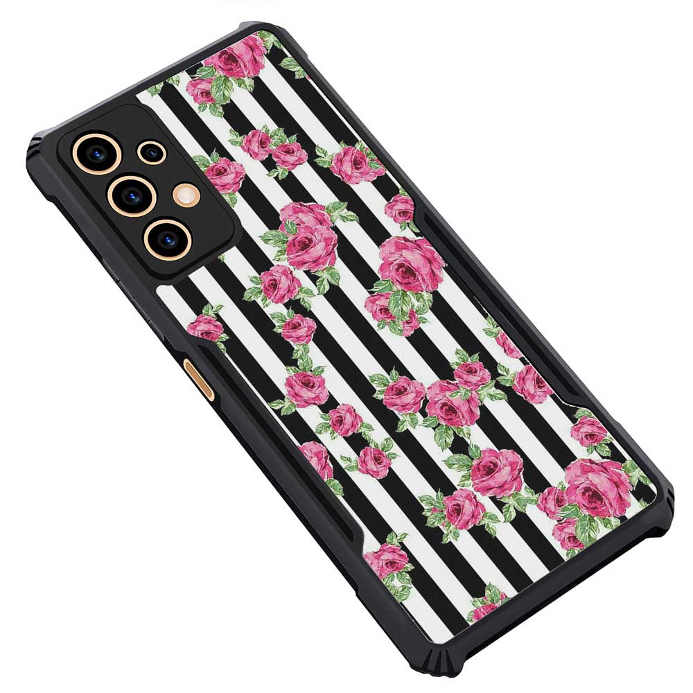 Coberta Back Cover For Samsung Galaxy A73 5G Back Cover Case - Black white stripes pink floral PT99 D11049