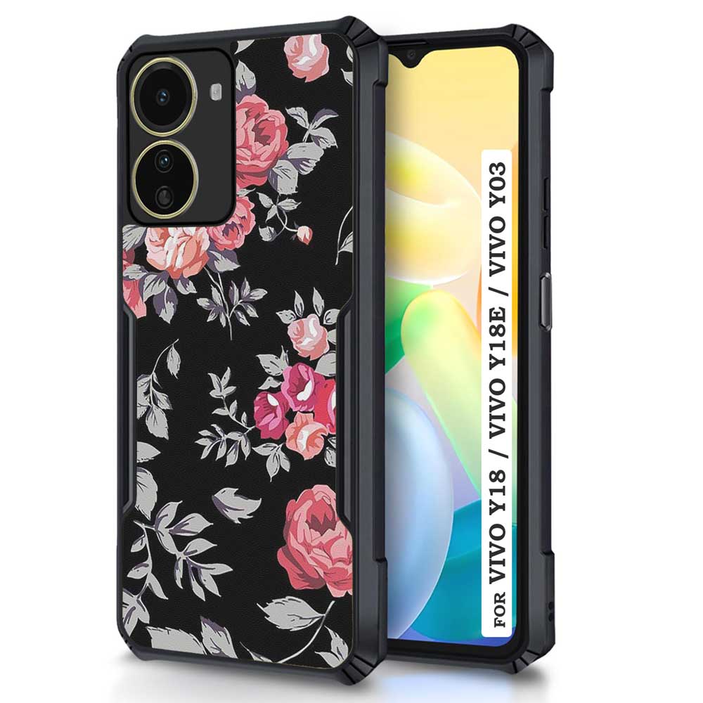 Coberta Back Cover For Vivo Y18 Back Cover Case - Black and Pink Floral PT99 D11556