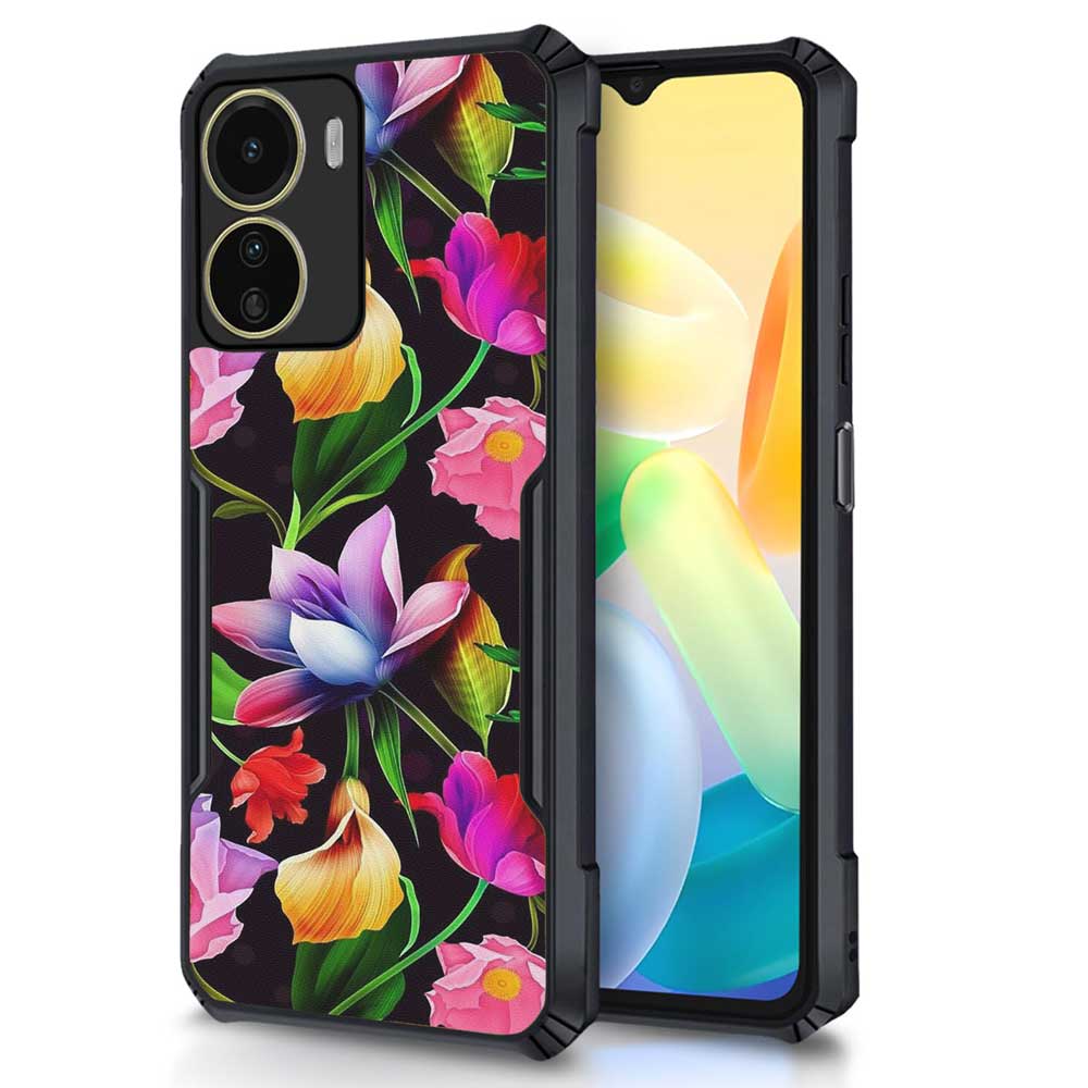 Coberta Back Cover For vivo T2x 5G Back Cover Case - Black Floral colorful bright PT99 D12115