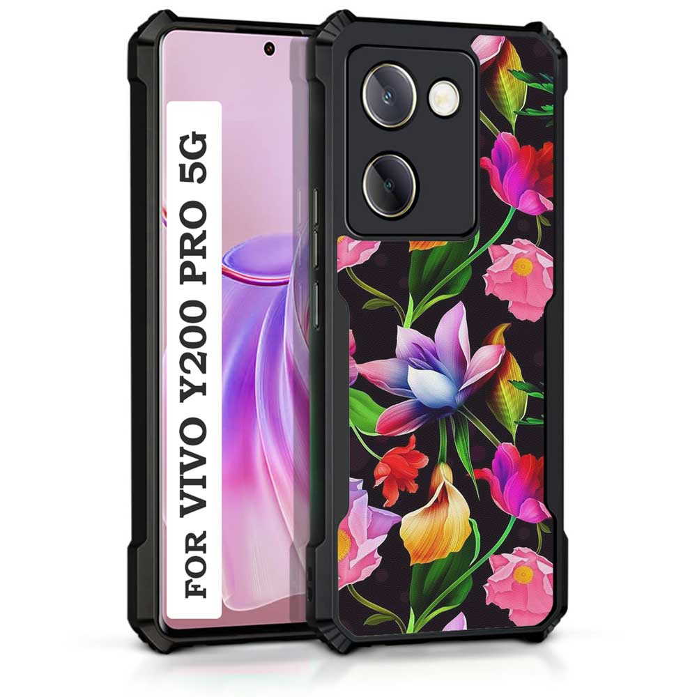 Coberta Back Cover For Vivo Y200 Pro 5G Back Cover Case - Black Floral colorful bright PT99 D12115