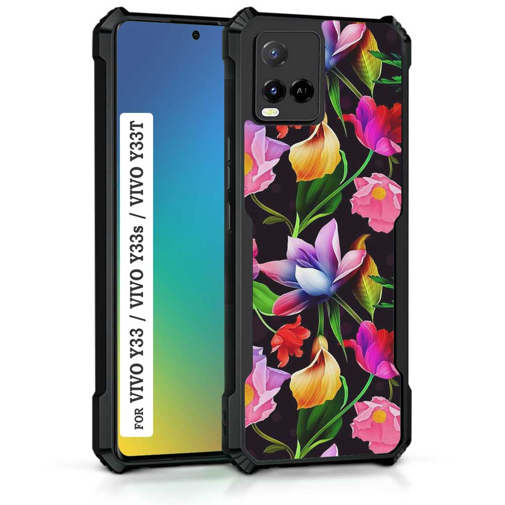 Coberta Back Cover For Vivo Y21 Back Cover Case - Black Floral colorful bright PT99 D12115