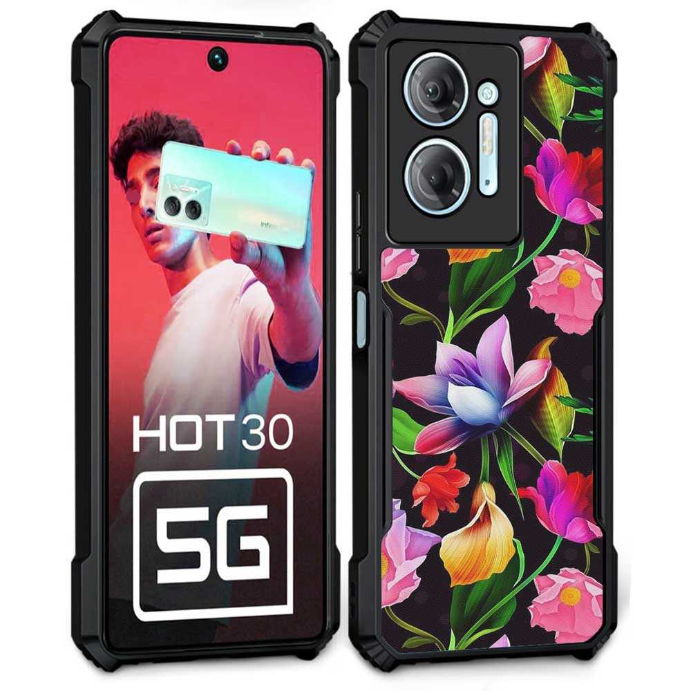 Coberta Back Cover For Infinix Hot 30 5G Back Cover Case - Black Floral colorful bright PT99 D12115