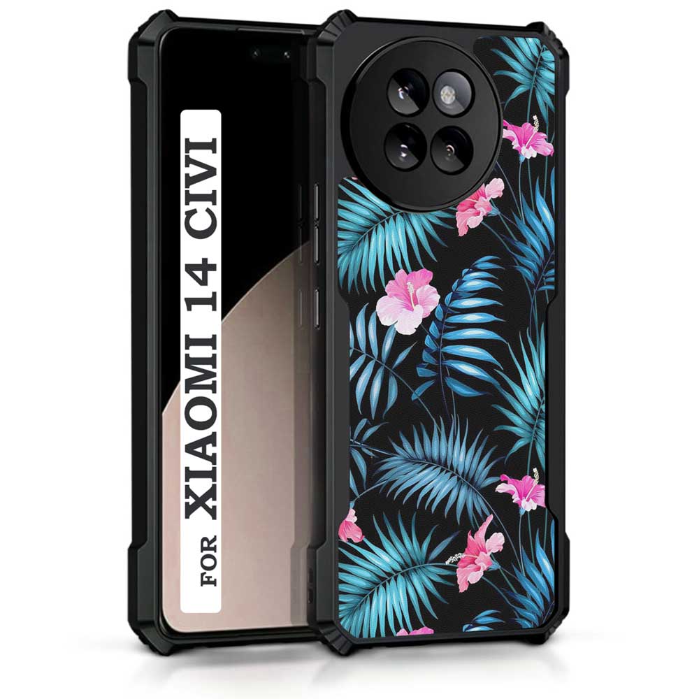 Coberta Back Cover For Xiaomi 14 CIVI Back Cover Case - Blue black pink flower PT99 D14983