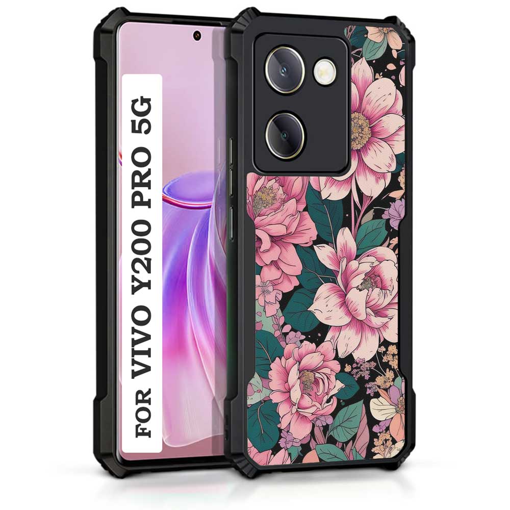 Coberta Back Cover For Vivo Y200 Pro 5G Back Cover Case - Black and pink Rose PT99 D16252