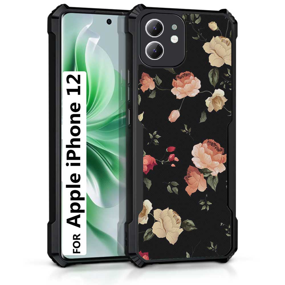 Coberta Back Cover For Apple iPhone 12 Back Cover Case - Bright Black Floral PT99 D11411