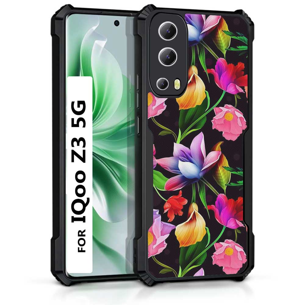Coberta Back Cover For iQOO Z3 5G Back Cover Case - Black Floral colorful bright PT99 D12115
