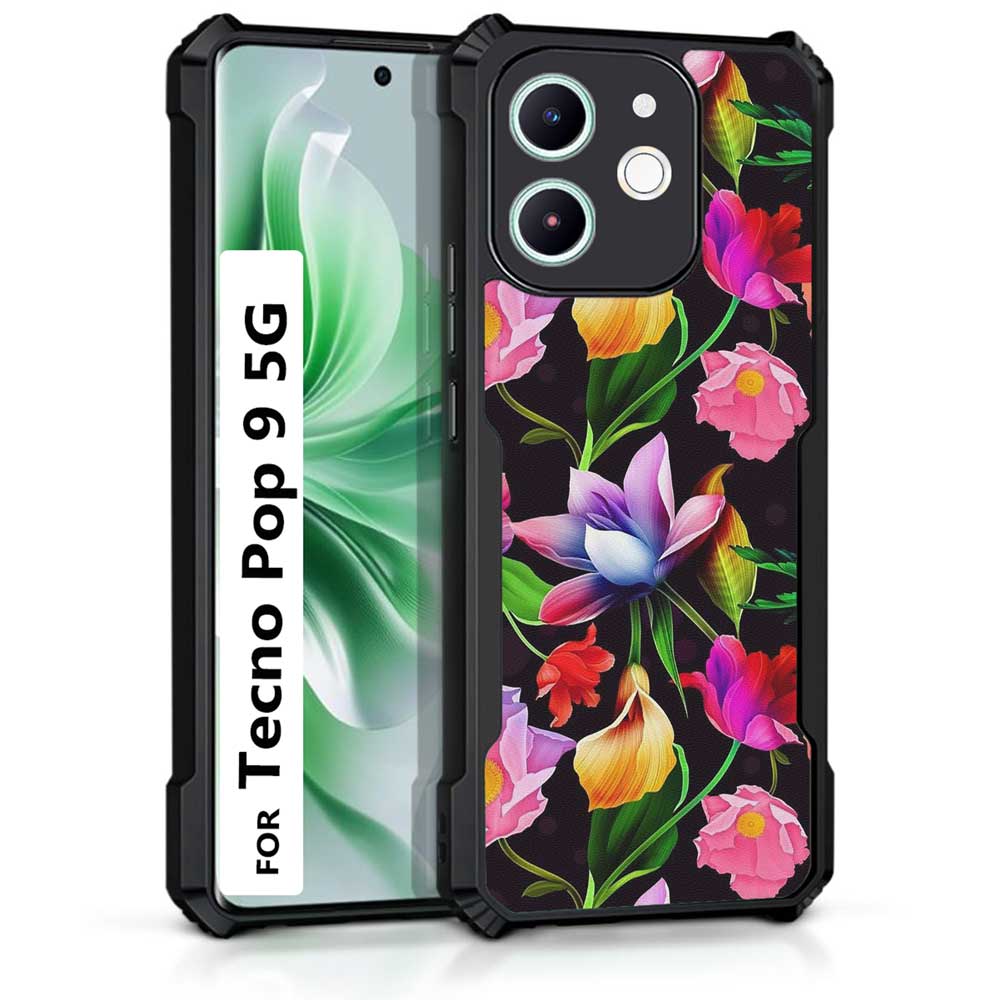 Coberta Back Cover For Tecno Pop 9 5G Back Cover Case - Black Floral colorful bright PT99 D12115