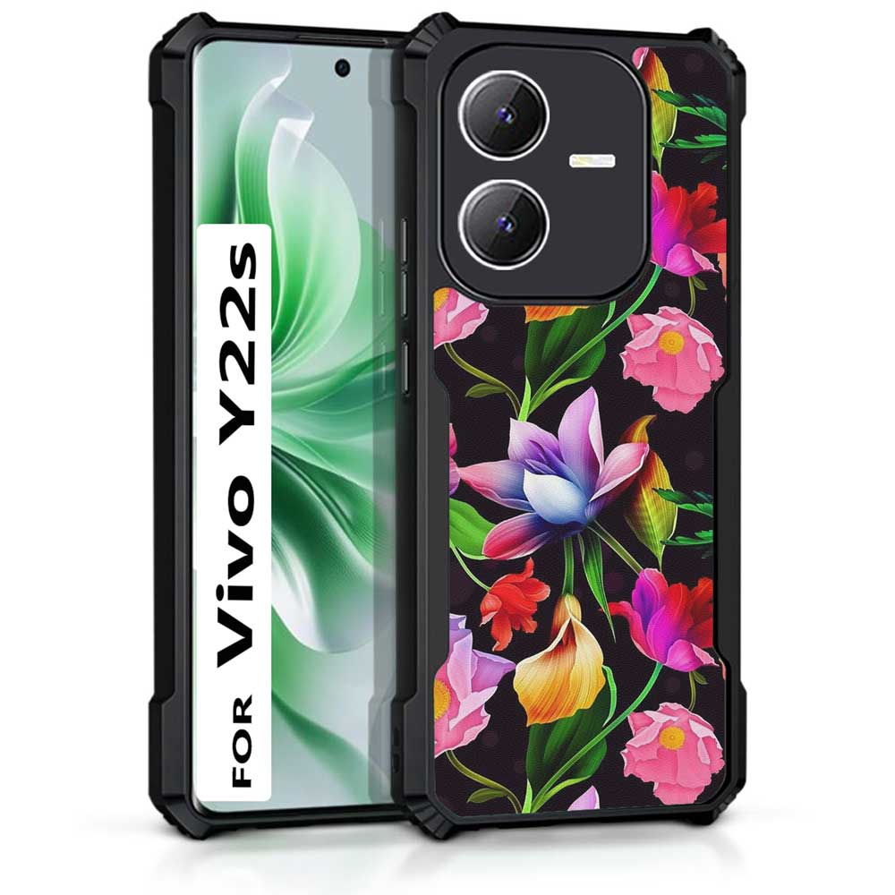 Coberta Back Cover For Vivo Y22s Back Cover Case - Black Floral colorful bright PT99 D12115