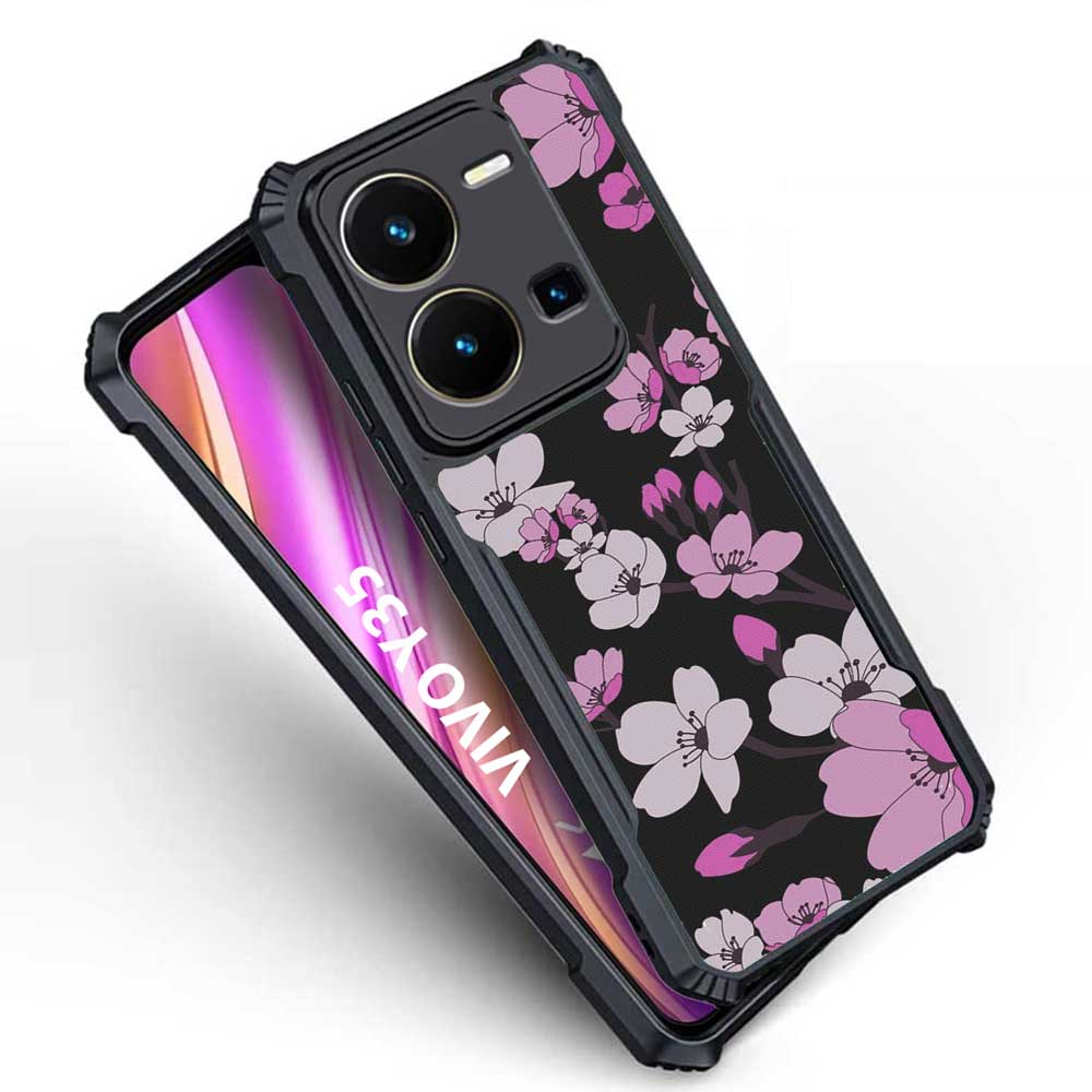 Coberta Back Cover For Vivo Y35 Back Cover Case - Black and Purple Floral PT99 D12575