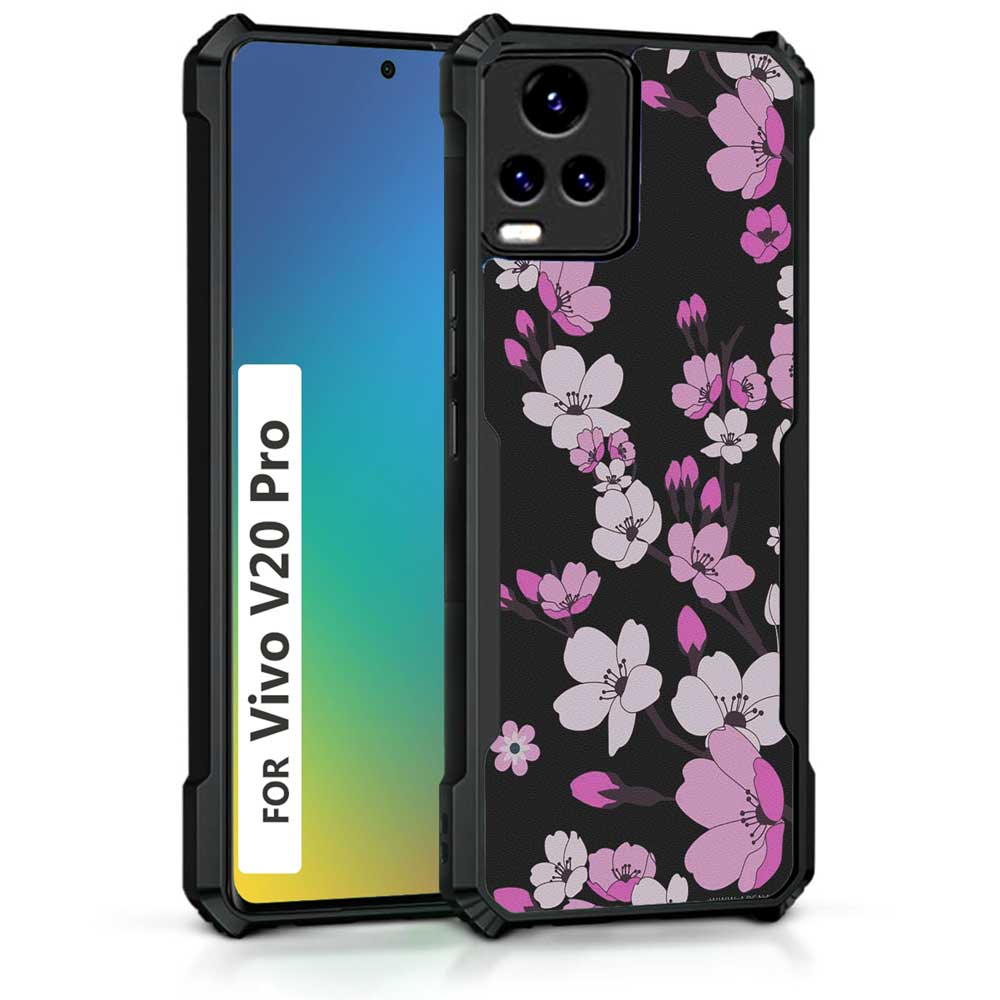 Coberta Back Cover For Vivo V20 Pro Back Cover Case - Black and Purple Floral PT99 D12575
