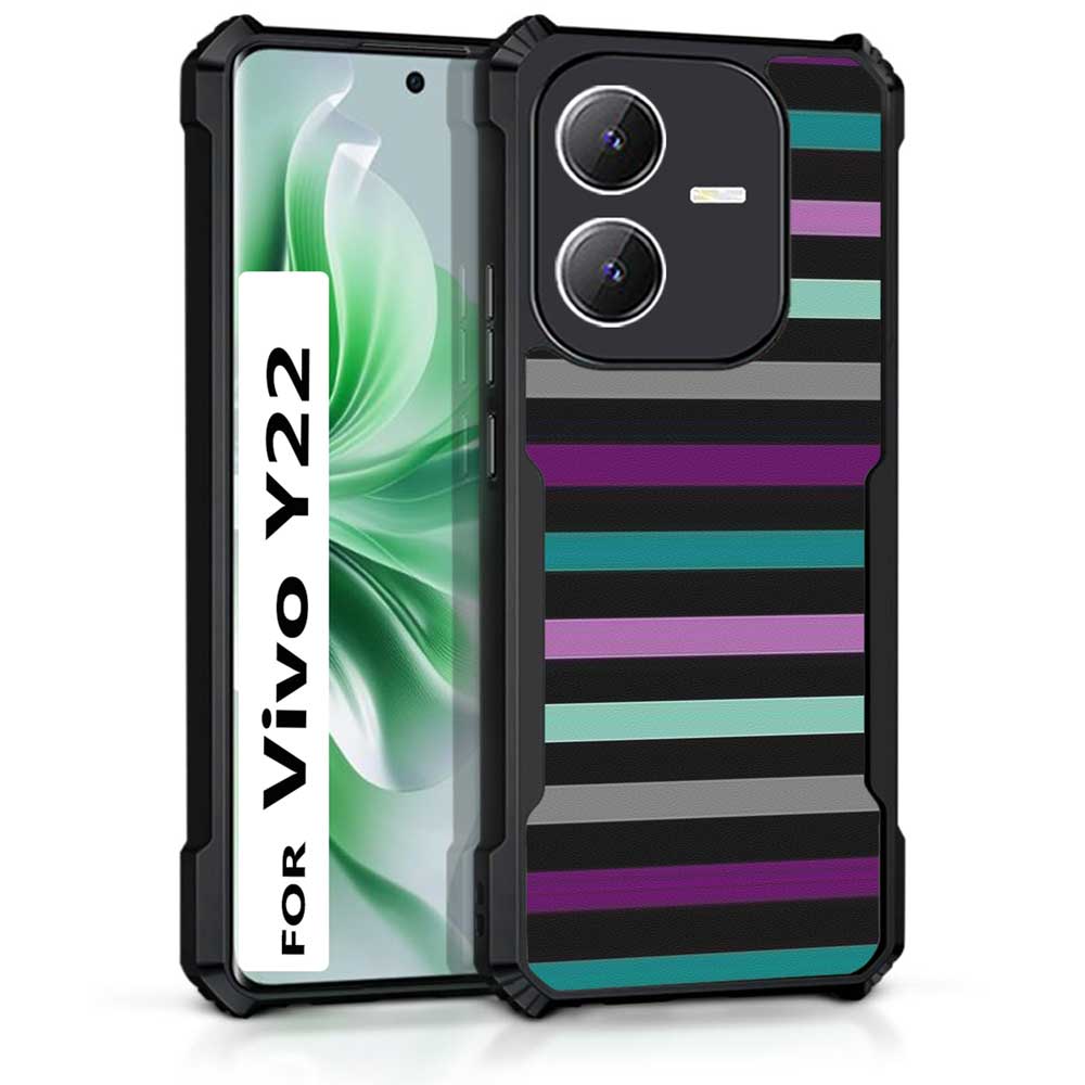 Coberta Back Cover For Vivo Y22 Back Cover Case - Purple blue gray black stripes PT99 D13145