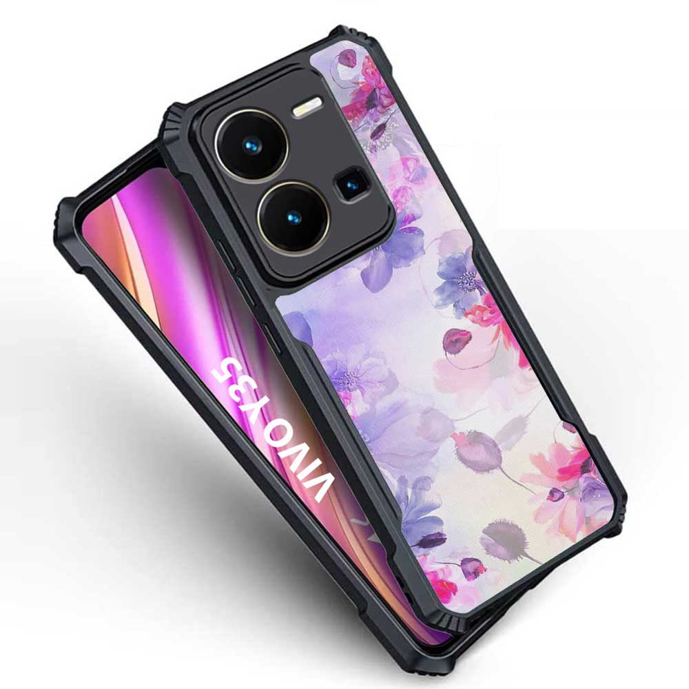 Coberta Back Cover For Vivo Y35 Back Cover Case - Pink purple floral for Her design PT99 D13617