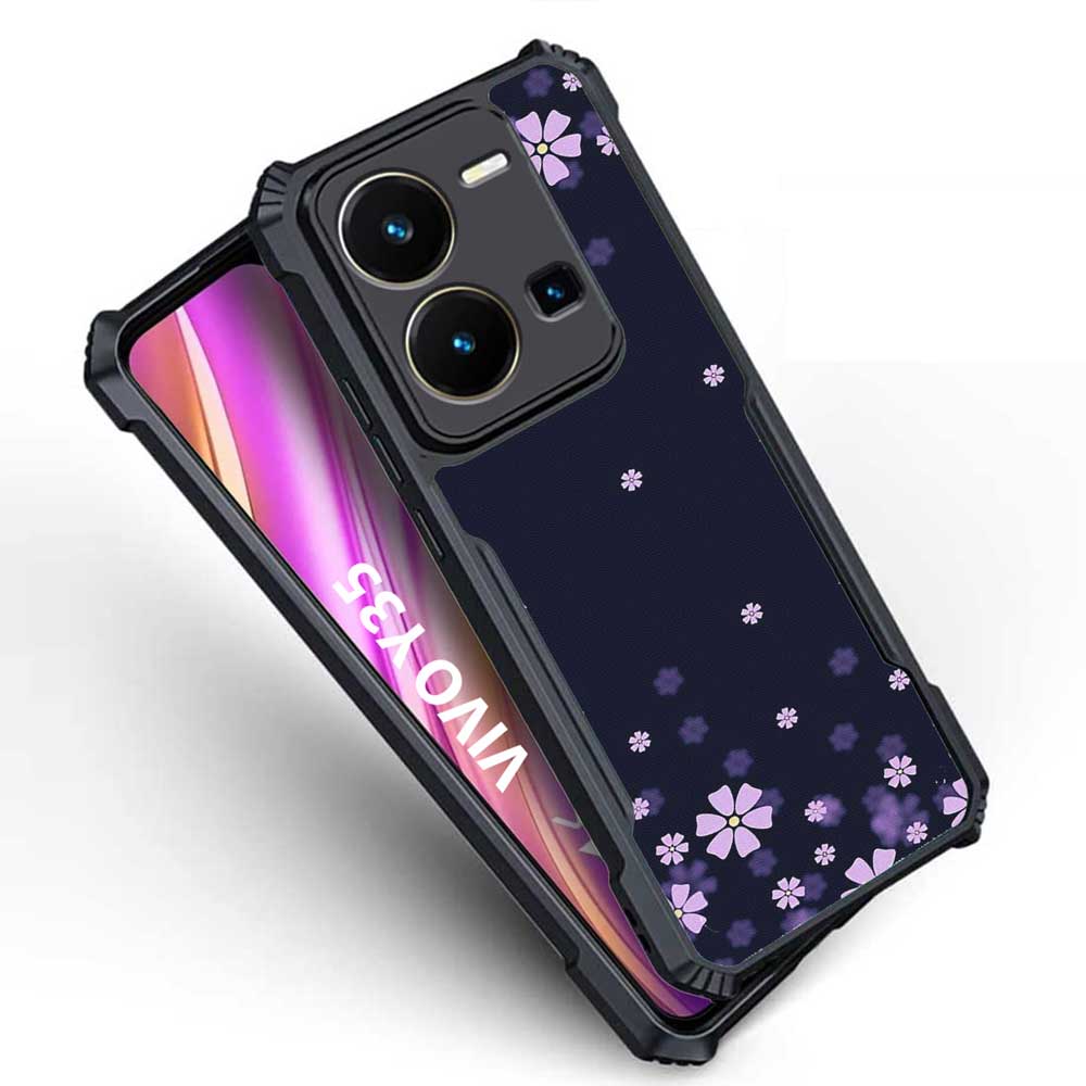 Coberta Back Cover For Vivo Y35 Back Cover Case - Black and Purple Small Floral PT99 D14934