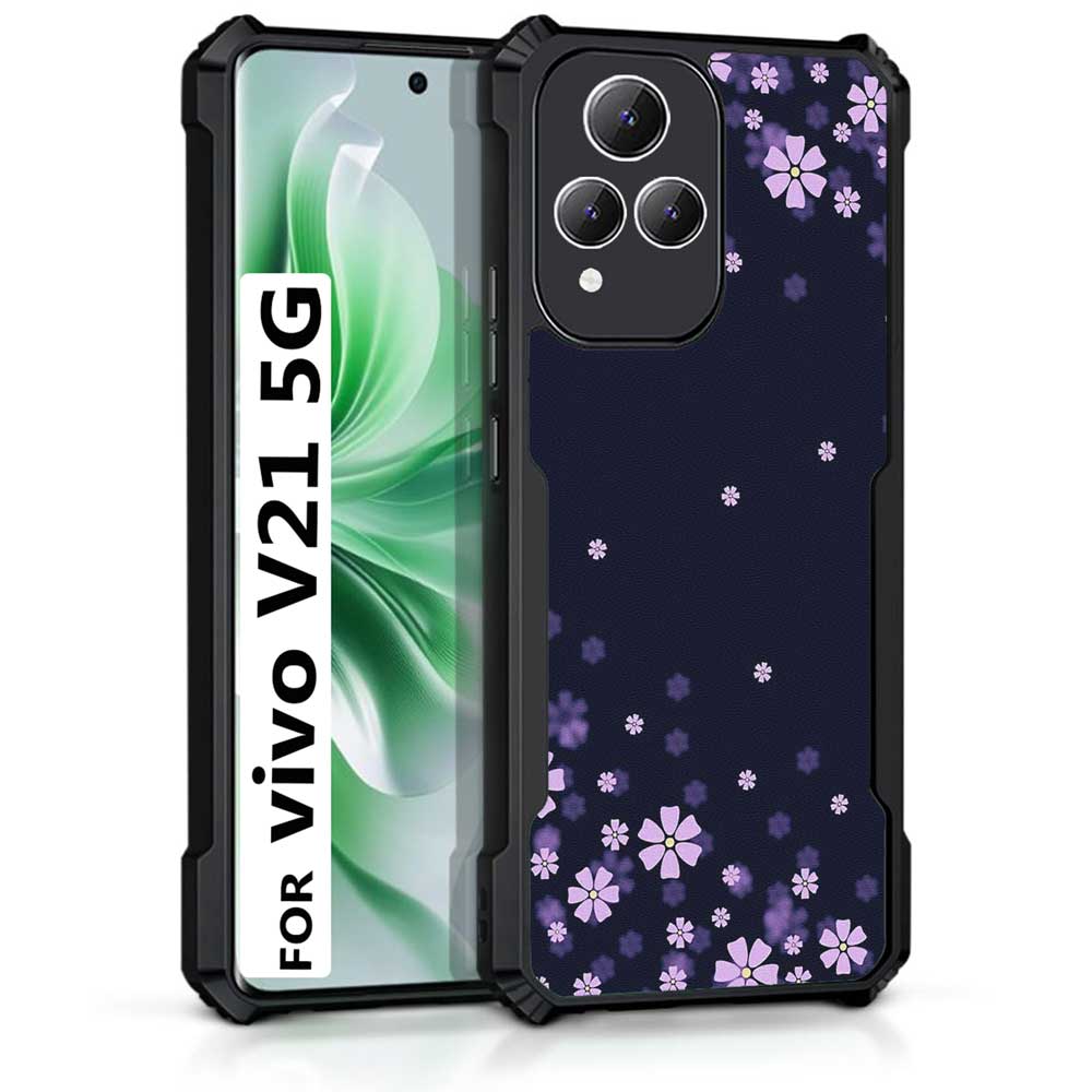 Coberta Back Cover For Vivo V21 5G Back Cover Case - Black and Purple Small Floral PT99 D14934