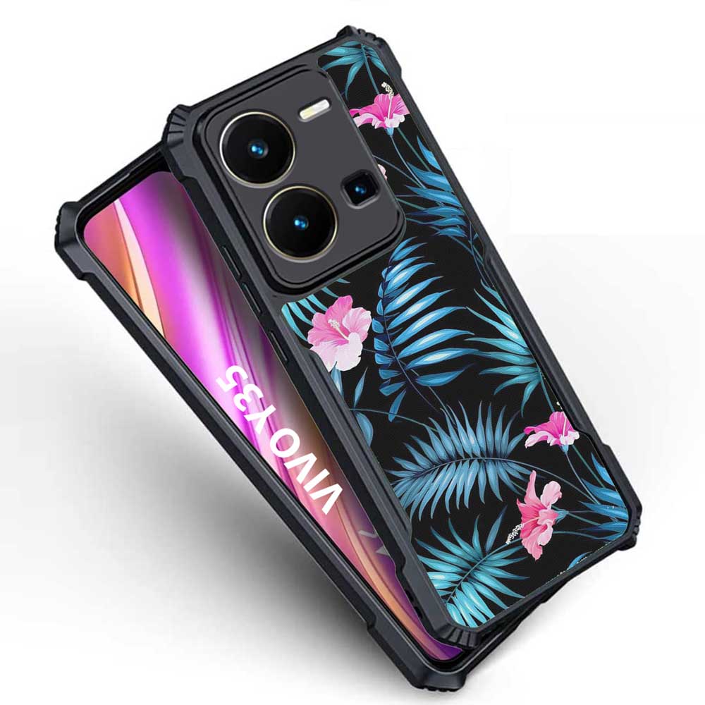 Coberta Back Cover For Vivo Y35 Back Cover Case - Blue black pink flower PT99 D14983
