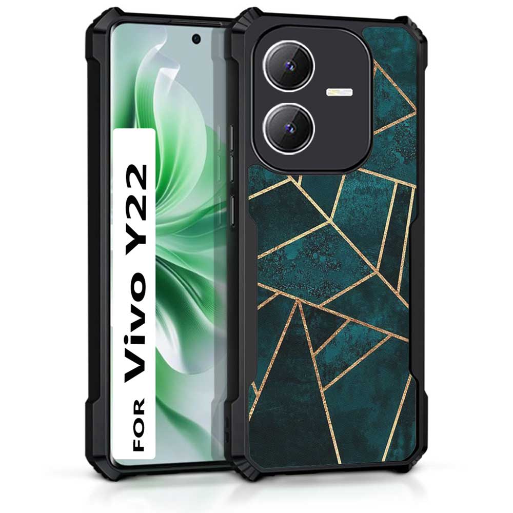 Coberta Back Cover For Vivo Y22 Back Cover Case - Dark Green golden abstract PT99 D14984