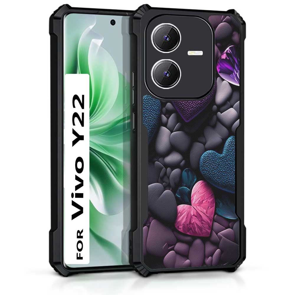 Coberta Back Cover For Vivo Y22 Back Cover Case - Dark color Hearts Confetti Love PT99 D16005
