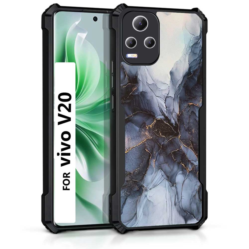 Coberta Back Cover For Vivo V20 Back Cover Case - Black grey white marble PT99 D16039