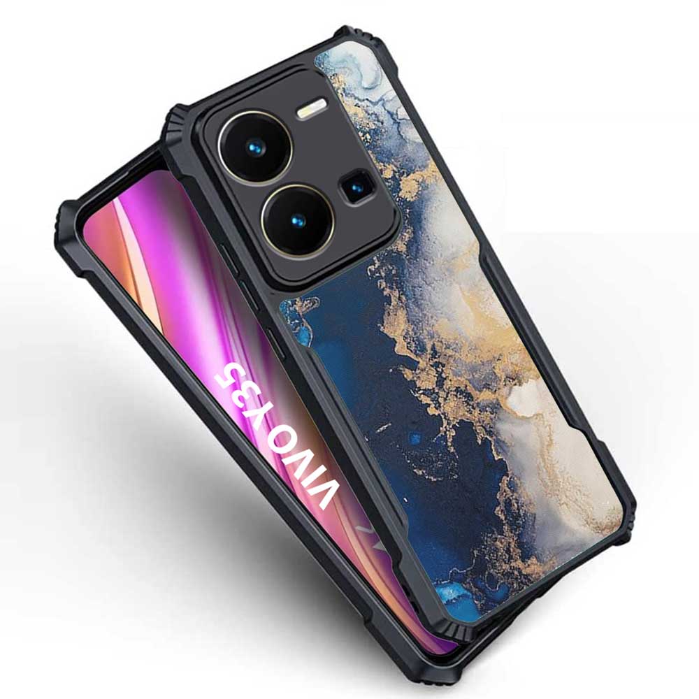 Coberta Back Cover For Vivo Y35 Back Cover Case - Black blue Gold Bright Design PT99 D16041