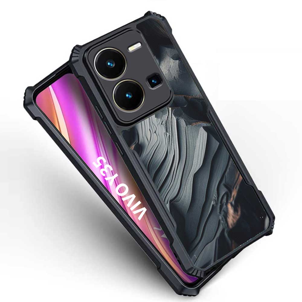 Coberta Back Cover For Vivo Y35 Back Cover Case - Black and Grey wavy mountains PT99 D16088