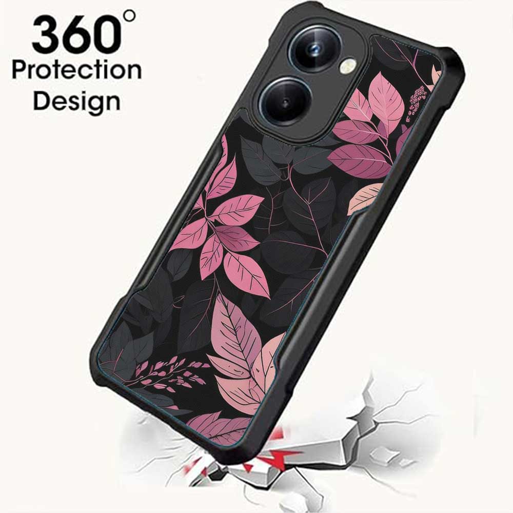 Coberta Back Cover For Vivo Y36 Back Cover Case - Pink Grey Leaf Black Background PT99 D16148