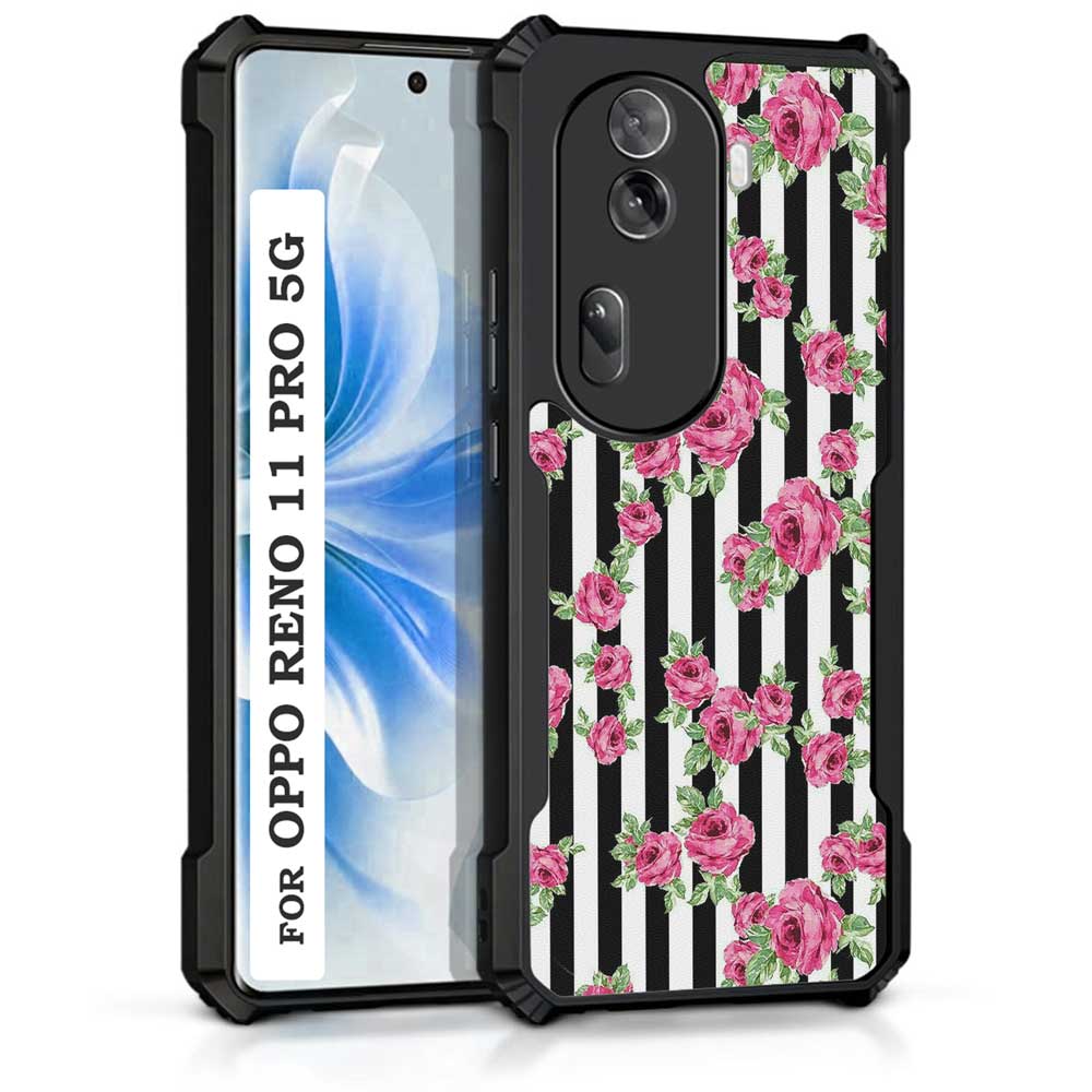Coberta Back Cover For Oppo Reno 11 Pro 5G Back Cover Case - Black white stripes pink floral PT99 D11049