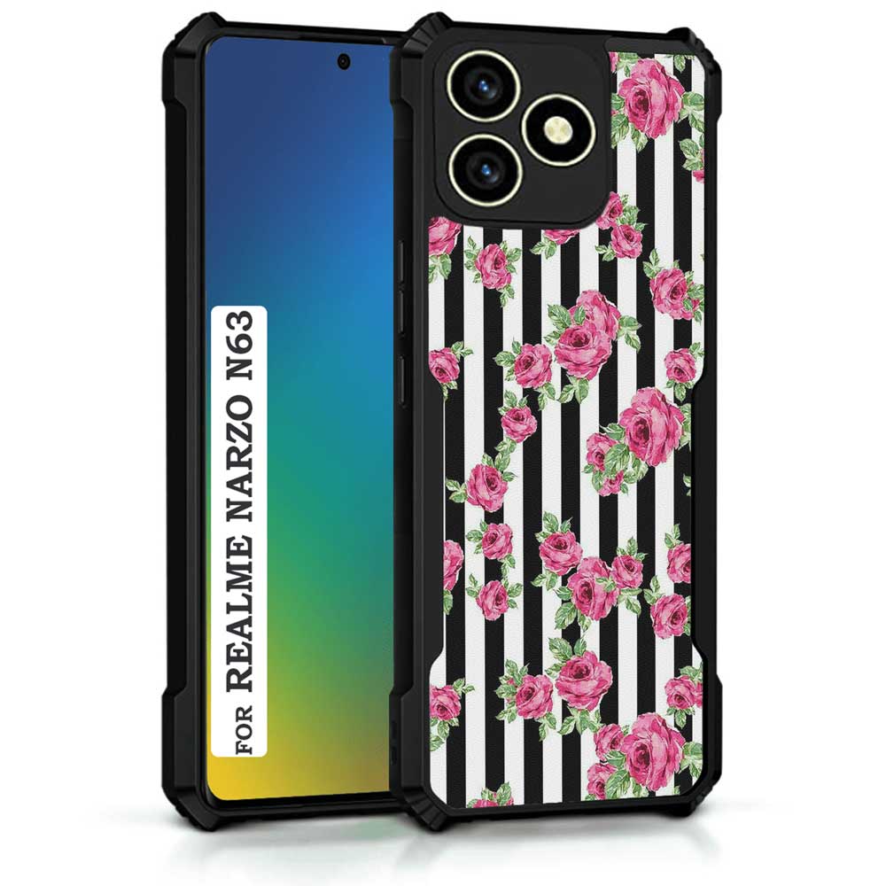 Coberta Back Cover For Realme Narzo N63 Back Cover Case - Black white stripes pink floral PT99 D11049