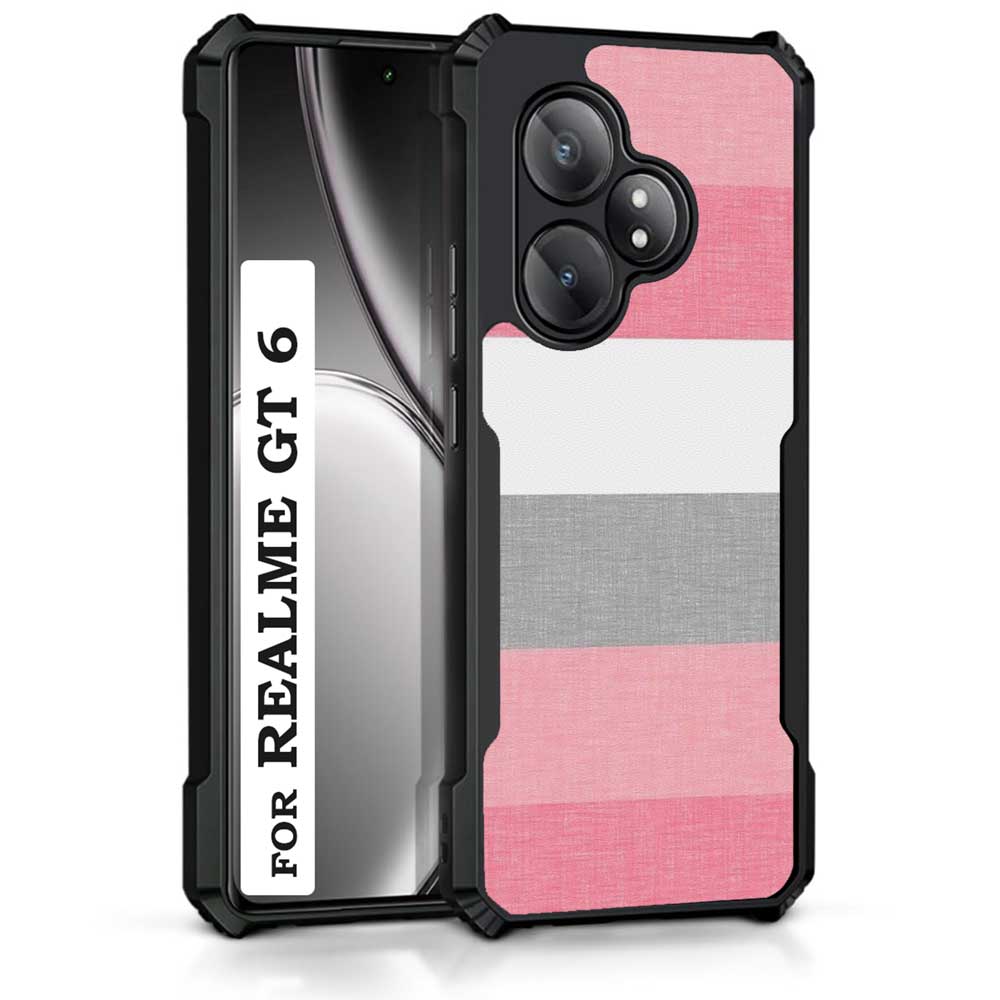 Coberta Back Cover For Realme GT 6 Back Cover Case - Pink grey and white stripes PT99 D11343