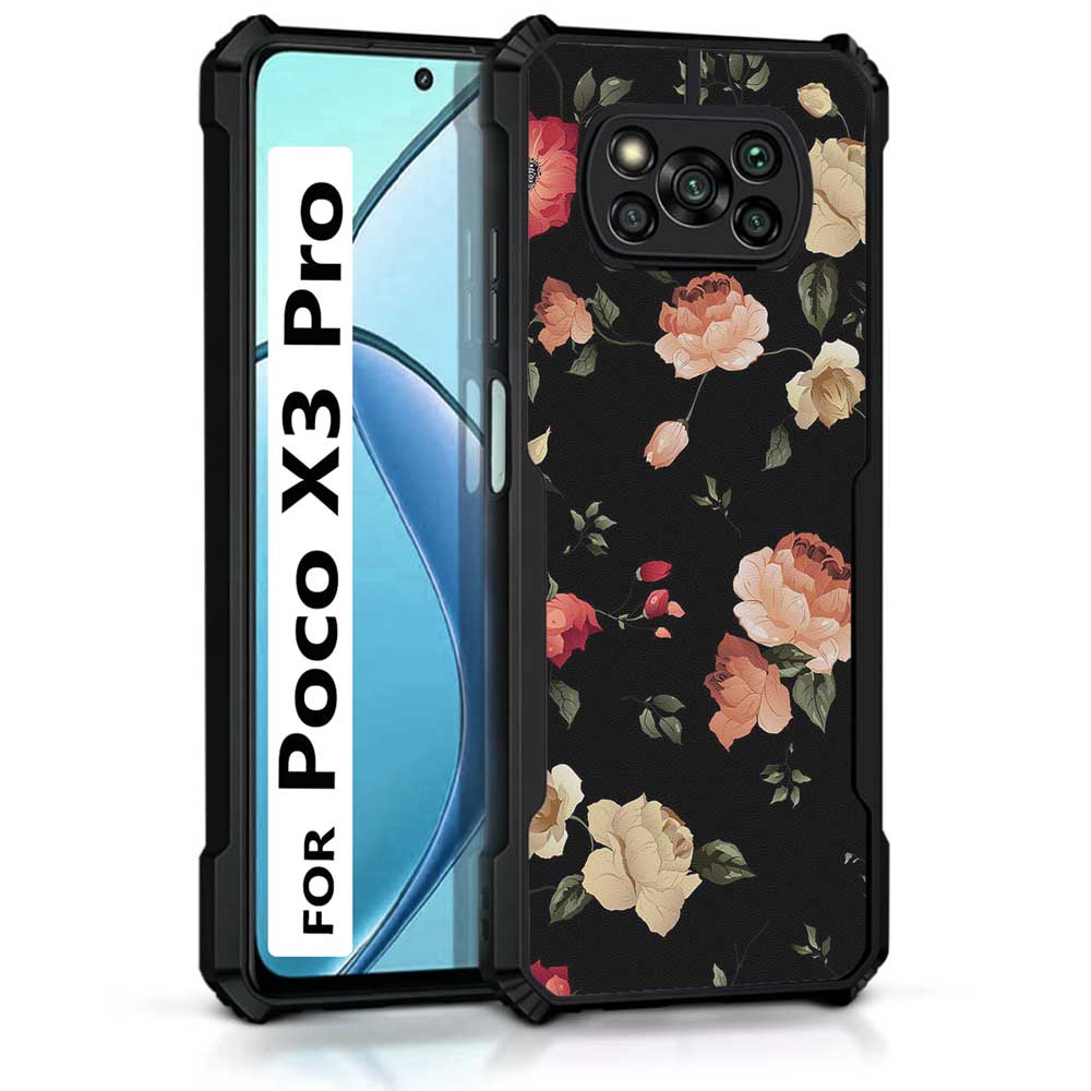 Coberta Back Cover For Poco X3 Pro Back Cover Case - Bright Black Floral PT99 D11411