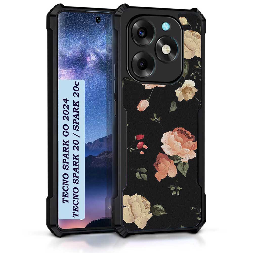 Coberta Back Cover For Tecno Spark 20 Back Cover Case - Bright Black Floral PT99 D11411