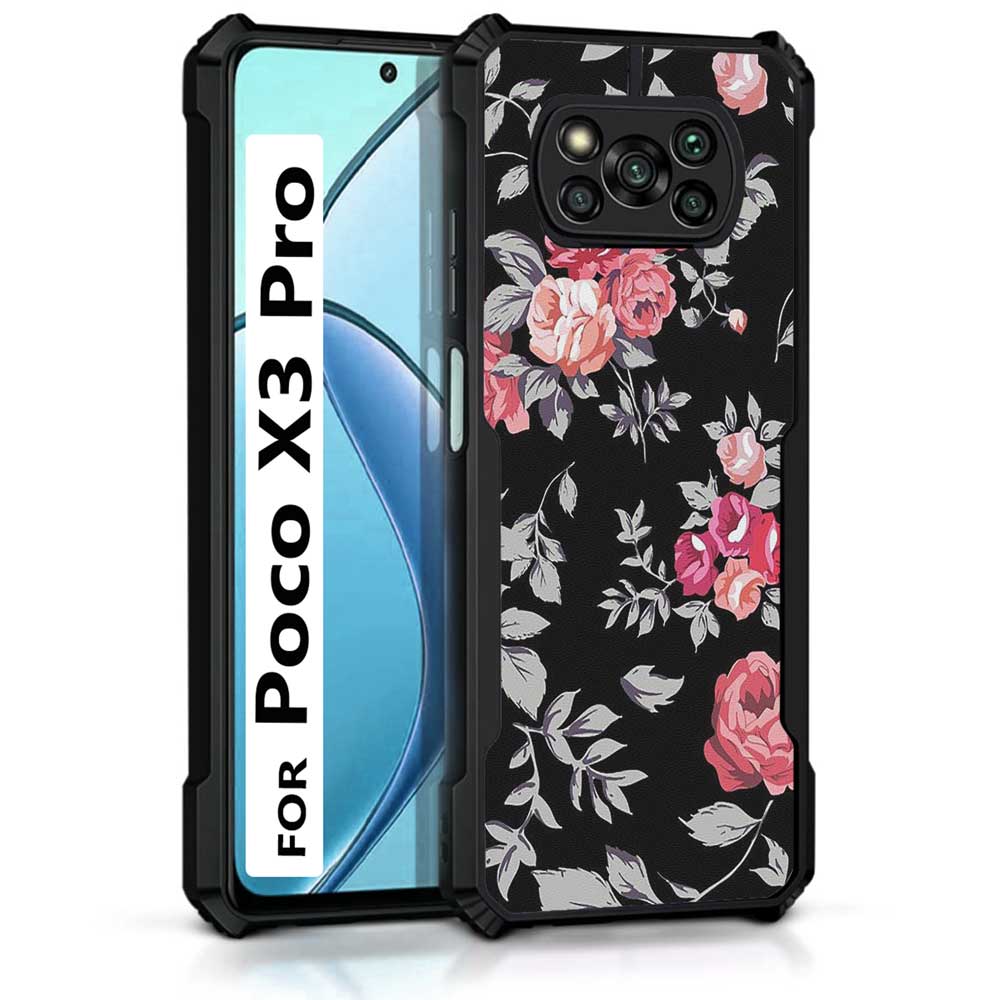 Coberta Back Cover For Poco X3 Pro Back Cover Case - Black and Pink Floral PT99 D11556