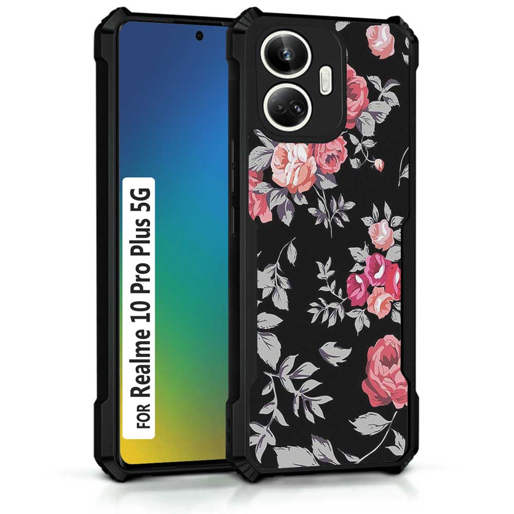 Coberta Back Cover For Realme 10 Pro Plus 5G Back Cover Case - Black and Pink Floral PT99 D11556