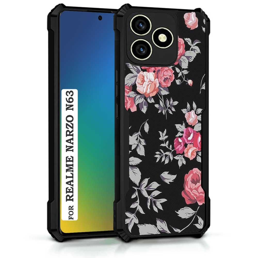 Coberta Back Cover For Realme Narzo N63 Back Cover Case - Black and Pink Floral PT99 D11556