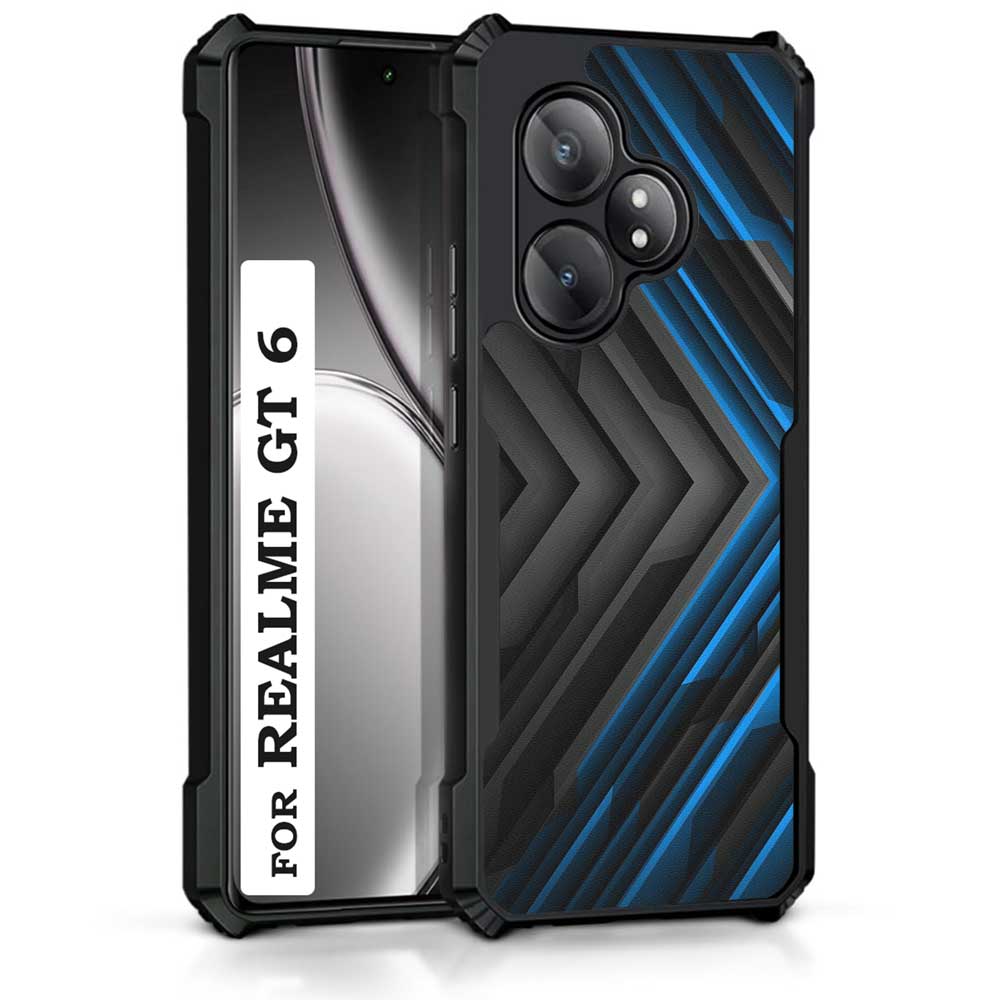 Coberta Back Cover For Realme GT 6 Back Cover Case - Bright Black and Blue 3D Design PT99 D11682