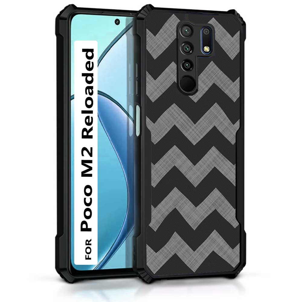Coberta Back Cover For Poco M2 Reloaded Back Cover Case - Grey black zig zag pattern PT99 D11862