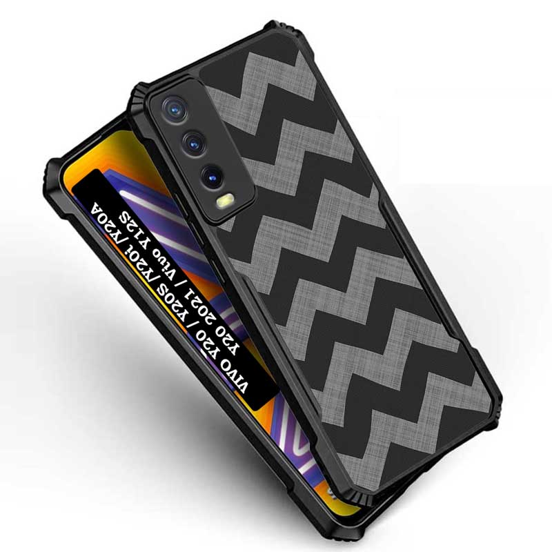 Coberta Back Cover For Vivo Y20i Back Cover Case - Grey black zig zag pattern PT99 D11862