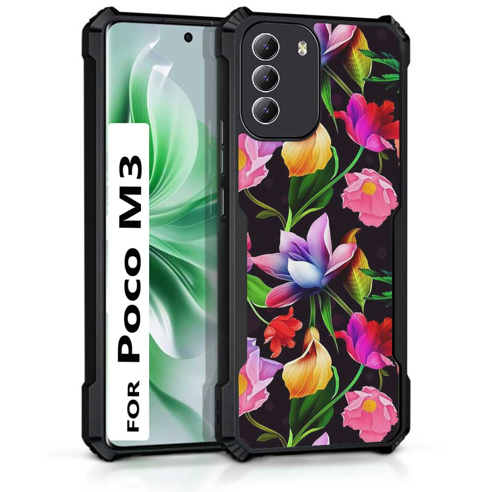 Coberta Back Cover For Poco M3 Back Cover Case - Black Floral colorful bright PT99 D12115