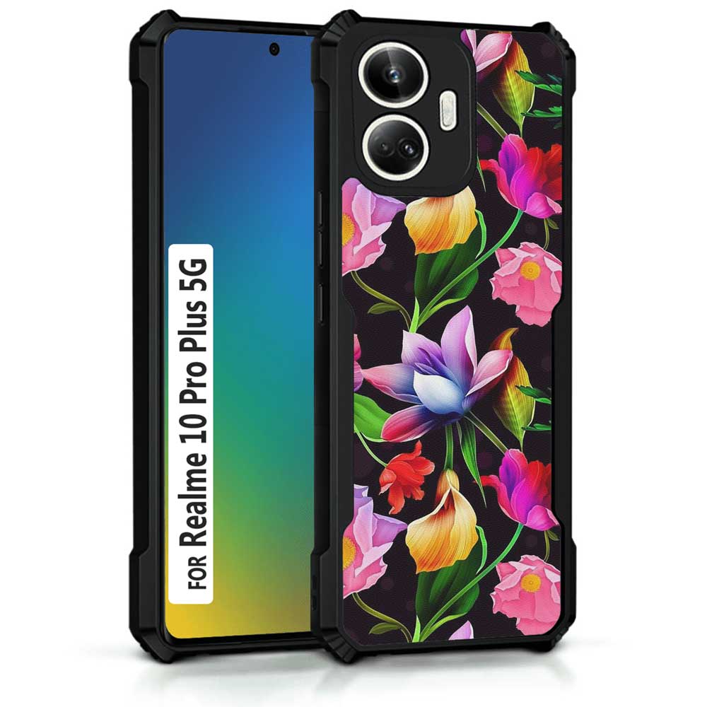 Coberta Back Cover For Realme 10 Pro Plus 5G Back Cover Case - Black Floral colorful bright PT99 D12115