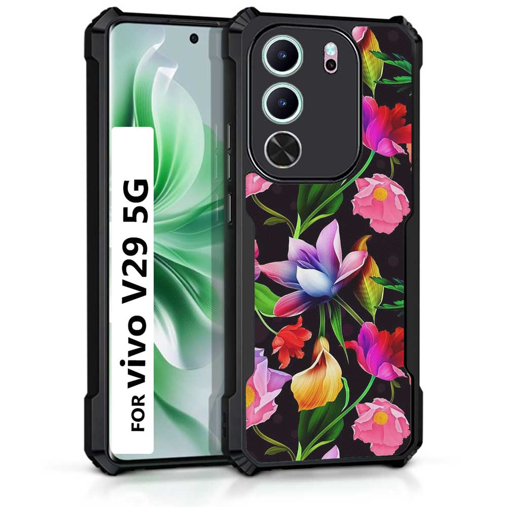 Coberta Back Cover For Vivo V29 5G Back Cover Case - Black Floral colorful bright PT99 D12115