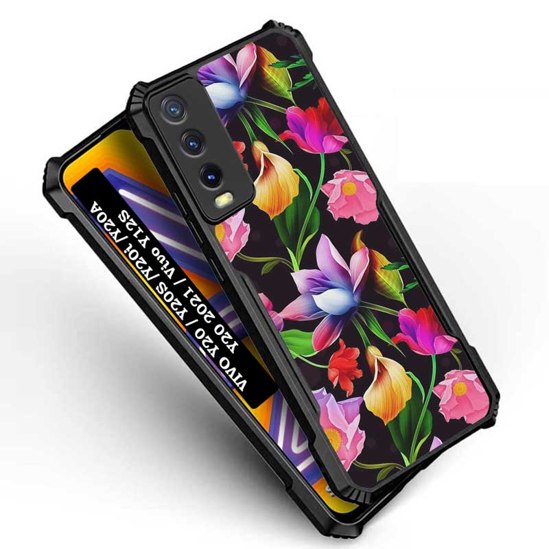 Coberta Back Cover For Vivo Y20G 2021 Back Cover Case - Black Floral colorful bright PT99 D12115