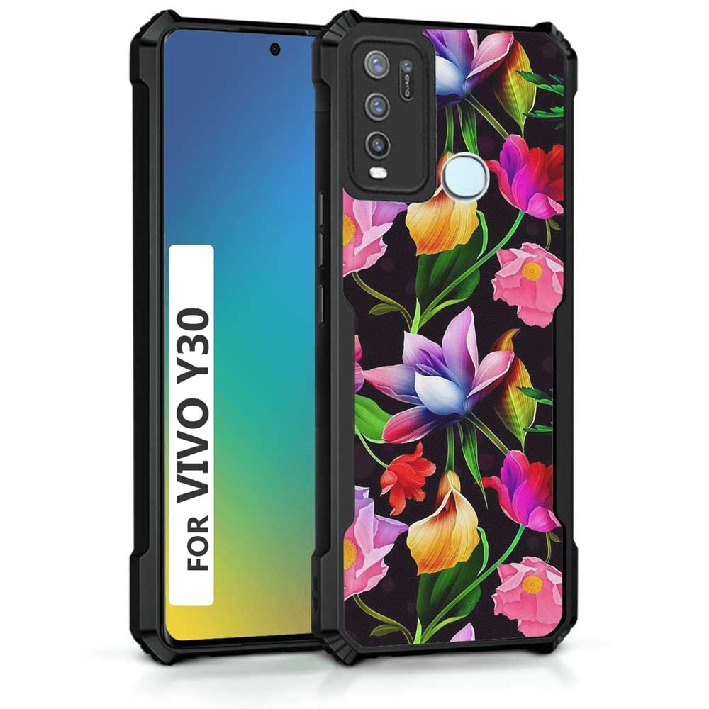 Coberta Back Cover For Vivo Y30 Back Cover Case - Black Floral colorful bright PT99 D12115