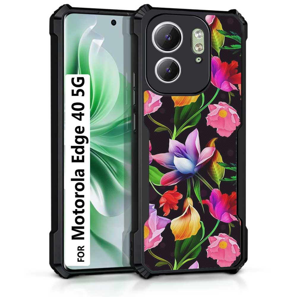Coberta Back Cover For Motorola Edge 40 5G Back Cover Case - Black Floral colorful bright PT99 D12115