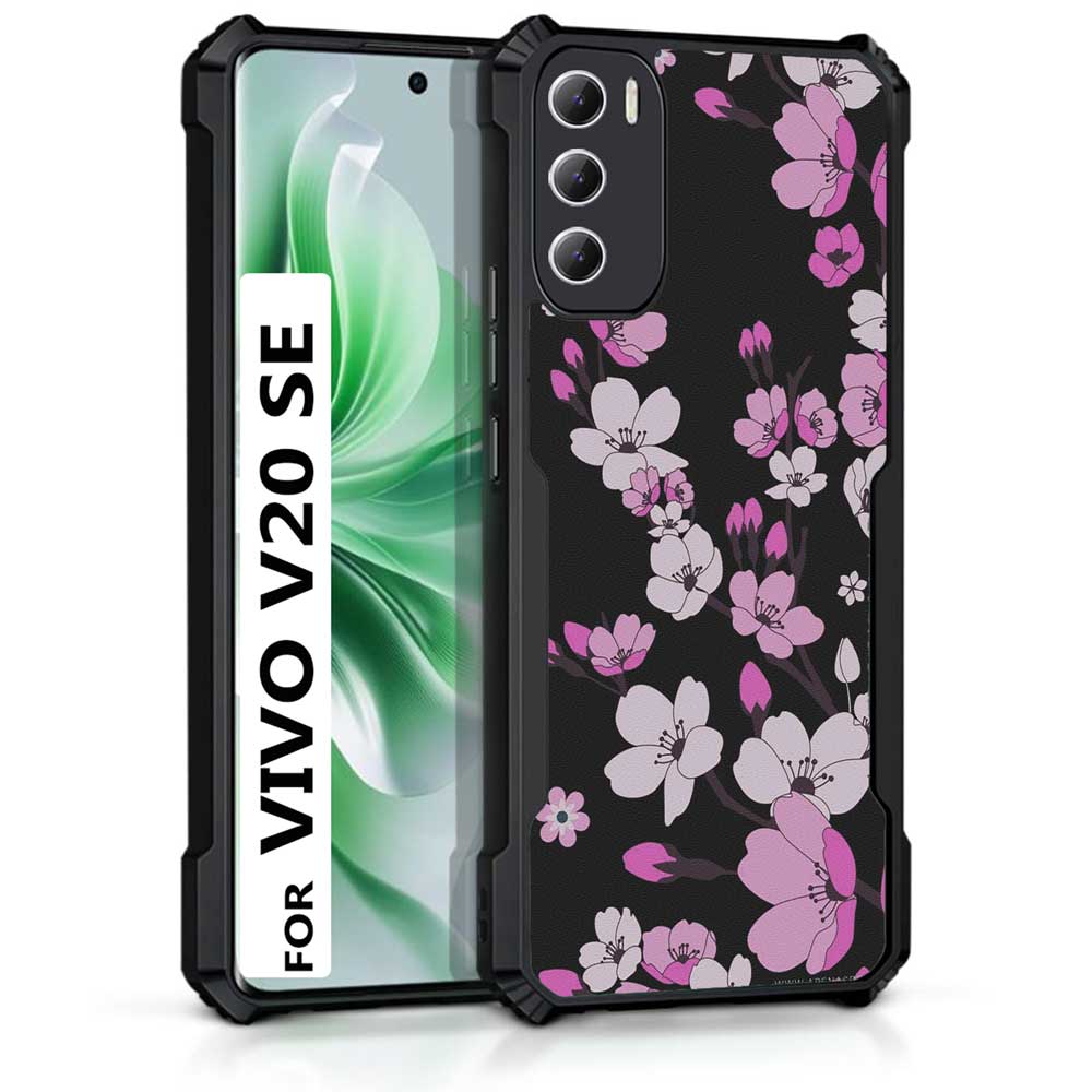 Coberta Back Cover For Vivo V20 SE Back Cover Case - Black and Purple Floral PT99 D12575