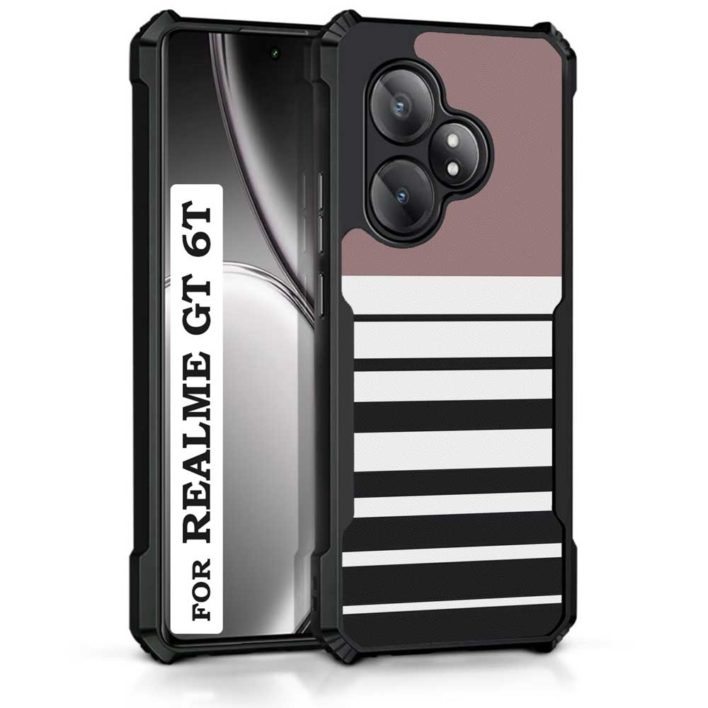 Coberta Back Cover For Realme GT 6T Back Cover Case - Stripes designer case Brown black white PT99 D12691