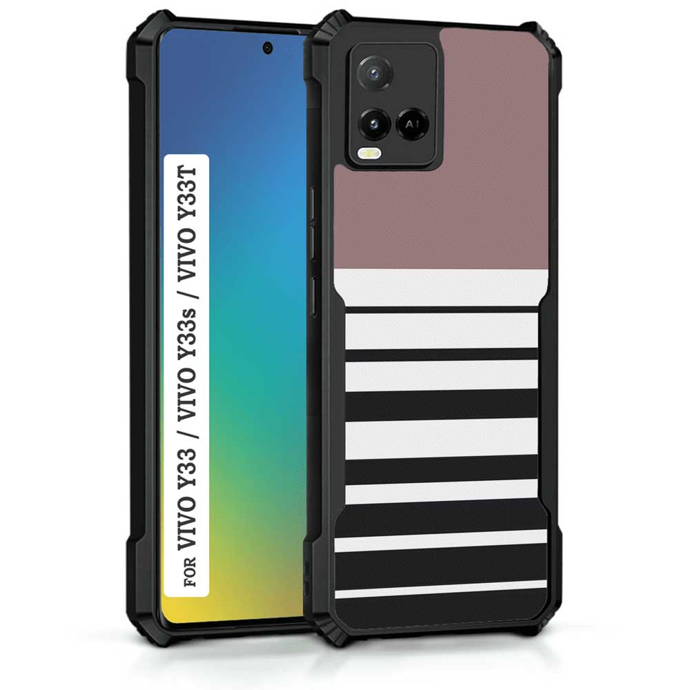 Coberta Back Cover For Vivo Y33S Back Cover Case - Stripes designer case Brown black white PT99 D12691